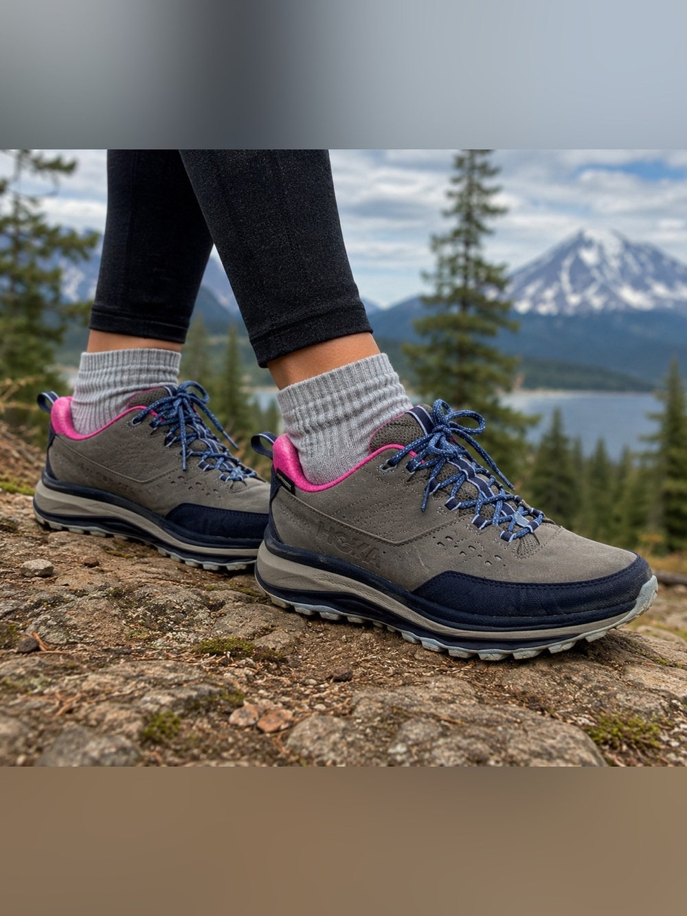 HOKA One One Tor Summit WP Waterproof Hiking Shoes Women’s 9 Gray Pink Vibram